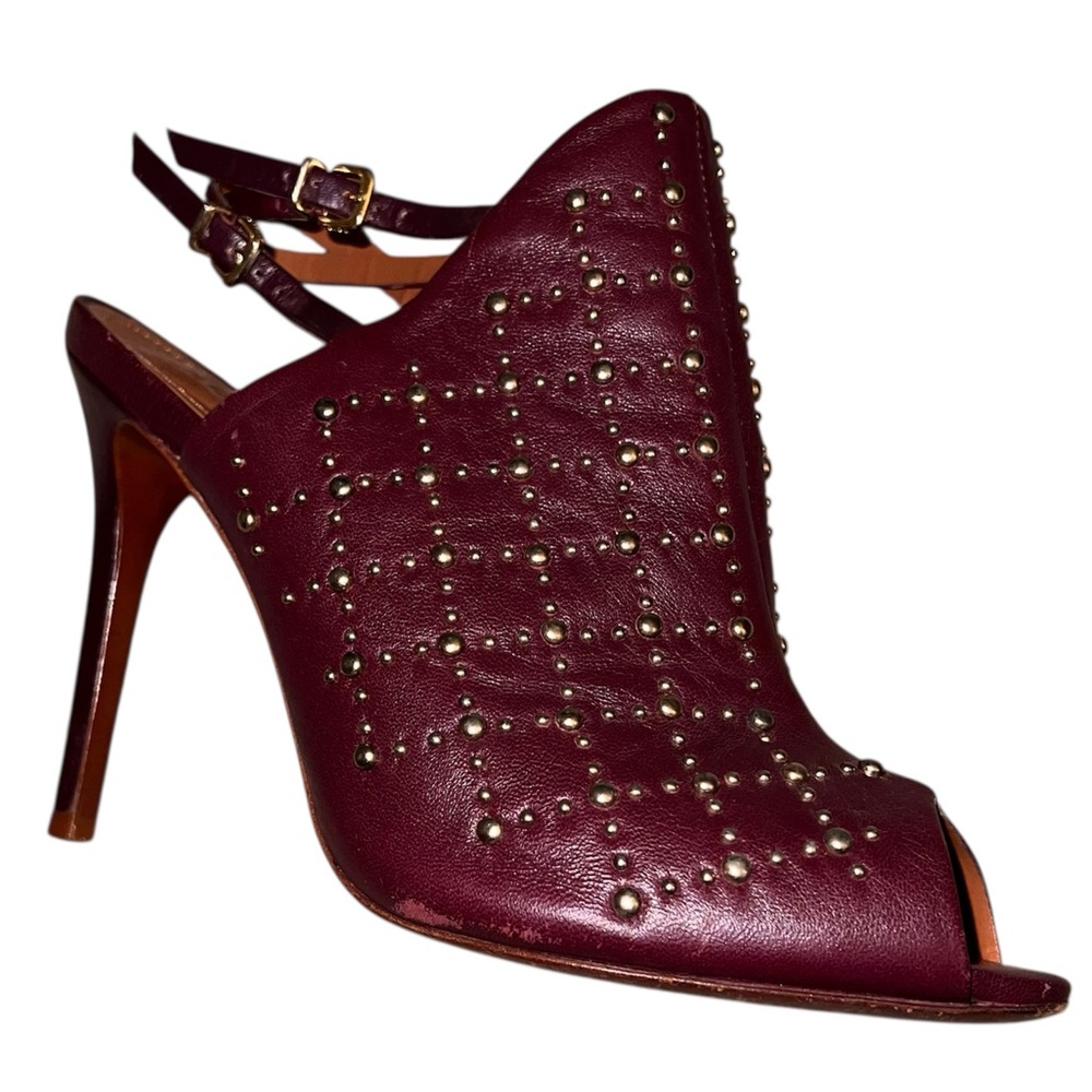 SCHUTZ Abelarda Mestico Cabernet Burgundy Studded Women's Open Toe Heels 9B